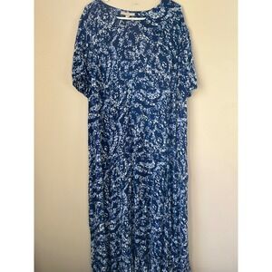Woman Within Maxi Dress Blue White Floral  Maxi Petite 18/20 90s Casual Boho